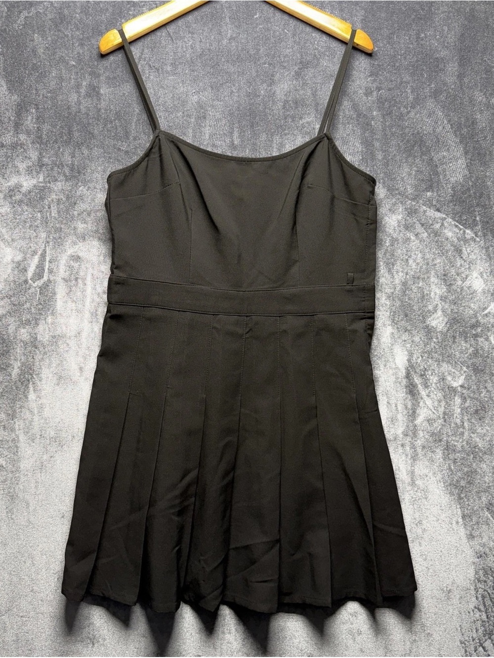 H&M Black Spaghetti-Strap Pleated Mini Dress